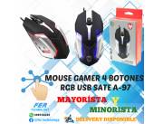 MOUSE GAMER 4 BOTONES RGB USB SATE A-97