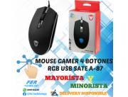 MOUSE GAMER 4 BOTONES RGB USB SATE A-87