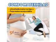 combo maternal almohada tipo u + faja de maternidad