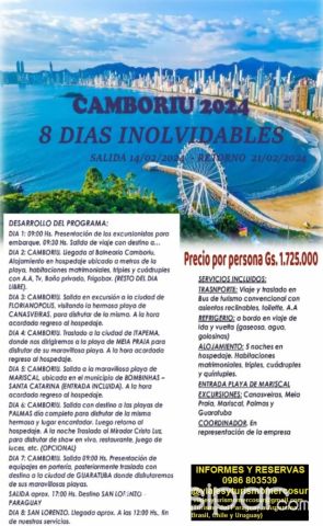 Turismo - NUEVO PLAN SÚPER ECONÓMICO DE EXCURSIÓN A CAMBORIÚ, SALIDA EL 14 DE FEBRERO 2024