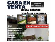 GRAN OPORTUNIDAD EN SAN LORENZO DETRÁS DE SALEMMA VENDO CASA 950.000.000 gs