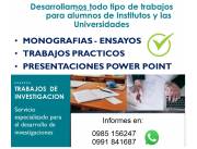 ELABORACION DE ; MONOGRAFIAS, TRABAJOS PRACTICOS, TRABAJOS DE INVESTIGACION