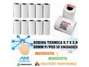 BOBINA TERMICA 5,7 X 3,8 58MM P/POS 10 UNIDADES