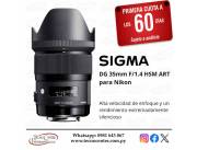 Lente Sigma DG 35mm. F/1.4 HSM Art p/ Nikon. Adquirila en cuotas!