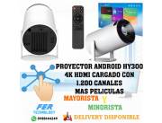 PROYECTOR ANDROID HY300 4K HDMI CARGADO CON 1.200 CANALES MAS PELICULAS