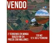 VENDO en Minga Guazu , Alto Parana. Km. 24!! 2 hermosos Terrenos de 12 x 30 m c/u.