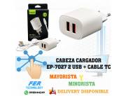 CABEZA CARGADOR EP-7027 2 USB + CABLE TC