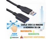 CABLE USB 3.0 MACHO A HEMBRA 30 CM