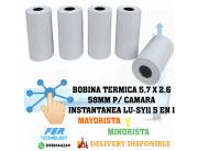 BOBINA TERMICA 5,7 X 2,6 58MM P/ CAMARA INSTANTANEA LU-SY11 5 EN 1