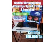 Cocina vitrocerámica infrarrojo SPEED 3100W 2 hornallas placa infrarroja