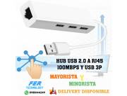 HUB USB 2.0 A RJ45 100MBPS Y USB 3P