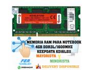 MEMORIA RAM PARA NOTEBOOK 4GB DDR3L/1600MHZ KEEPDATA KD16LS11