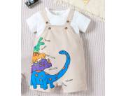 Jardinera y remera dinos 9/12 meses