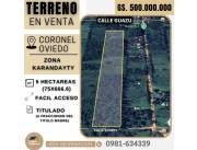 CORONEL OVIEDO - VENDO HERMOSA PROPIEDAD DE 5 HECTÁREAS - ZONA KARANDAYTY