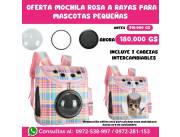 SUPER OFERTA Mochila Rosa a rayas para mascotas pequeñas (2 cabezas intercambiables)