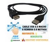 CABLE USB 2.0 MACHO A HEMBRA 0.8 METROS