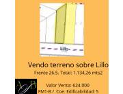 VENDO TERRENO SOBRE LILLO 1.134 MTS2. USD 624.000