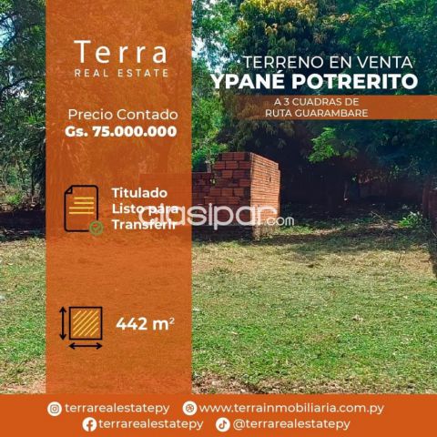 Terrenos - ¡Construye tus sueños en Ypané, Potrerito! Terreno titulado de 442 m²