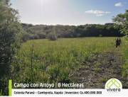 VENDO CAMPO de 8 HECTAREAS, CON ARROYO, MONTE Y MECANIZADA!!