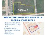 EN VILLA FLORIDA SOBRE RUTA 1 VENDO TERRENO DE 5000 M2