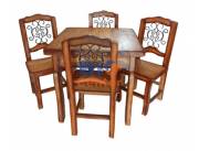 JUEGO COMEDOR RUSTICO CON 4 SILLAS DE MADERA MACIZA (3151)