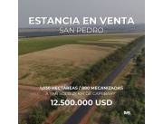 Vendo Campo Mecanizado de 1.033 Hectáreas en San Pedro a 25 km de Capiibary