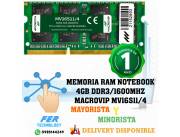 MEMORIA RAM NOTEBOOK 4GB DDR3/1600MHZ MACROVIP MV16S11/4