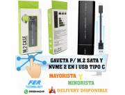 GAVETA P/ M.2 SATA Y NVME 2 EN 1 USB TIPO C