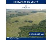 ITAKYRY, ALTO PARANA: INIGUALABLE, 5.700 HAS AGROPECUARIA, AGRÍCOLA, MECANIZADA, BOSQUES.