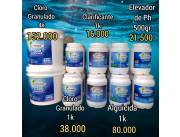 Cloro granulado y liquido, productos de limpieza para piscinas y piletas