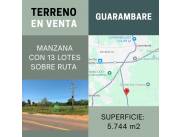 En Venta Manzana completa en Guarambaré, loteada con 13 terrenos juntos sobre Ruta!