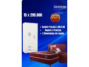 Combo de cama Sommier Parana 1,40x1,90 con ropero 3 puertas y 2 almohadas de regalo