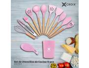 SET DE UTENSILIOS 19 PCS CROIX SILICONA+MADERA ROSA