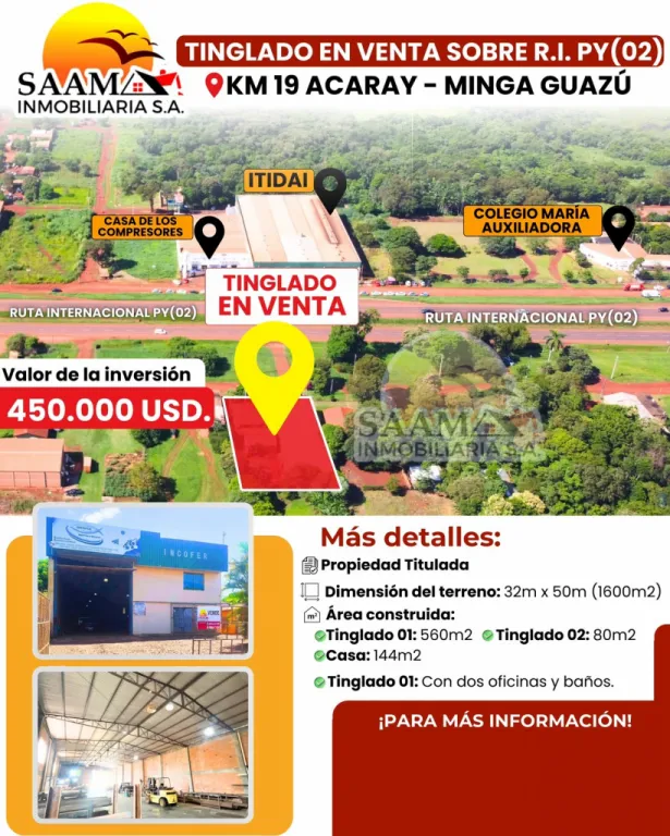 ¡TINGLADO EN VENTA SOBRE R.I PY(02) — foto 2