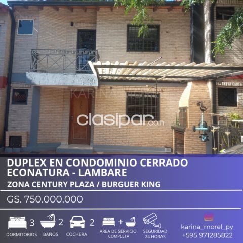 Duplex - Vendo confortable y seguro dúplex en Lambaré, Barrio Cerrado Econatura II.