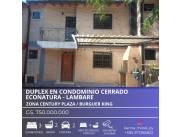 Vendo confortable y seguro dúplex en Lambaré, Barrio Cerrado Econatura II.