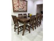 VENDO JUEGO DE COMEDOR EN MADERA CON SILLAS Y ALMOHADONES