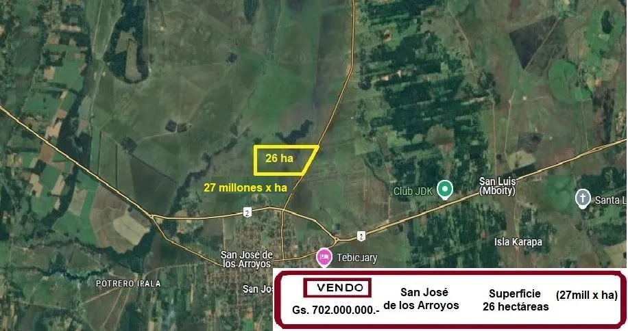 SAN JOSE DE LOS ARROYOS, CAAGUAZÚ: MARAVILLOSAS 26 HAS ALAMBRADAS S RUTA IDEAL P LOTEAMI — foto 2