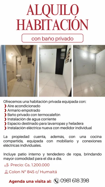 ALQUILO UN HABITACION CON BAÑO PRIVADO Y A. DE AIRE EN EL MICROCENTO DE ASUNCION — photo 2
