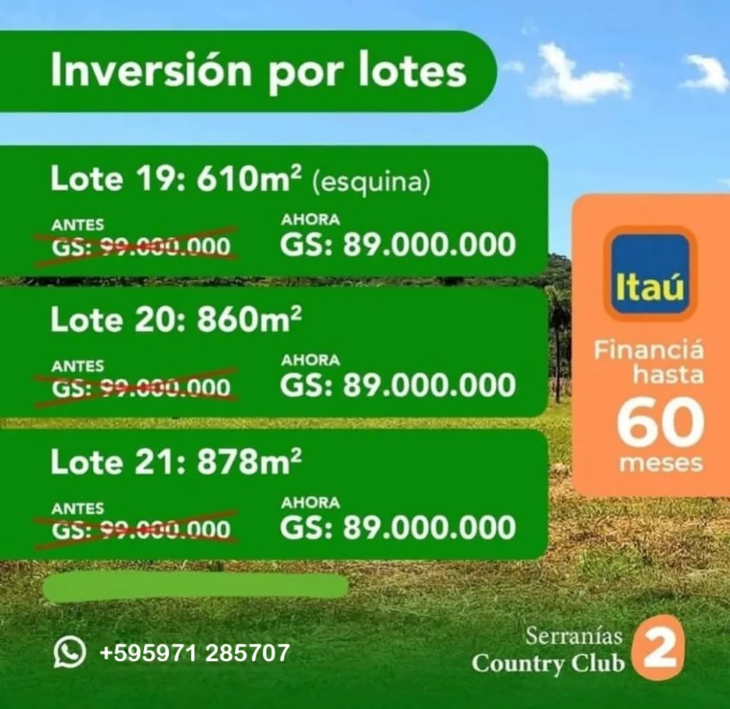 VENDO ÚLTIMOS 3 LOTES EN SERRANÍAS COUNTRY CLUB DE PARAGUARI — foto 3