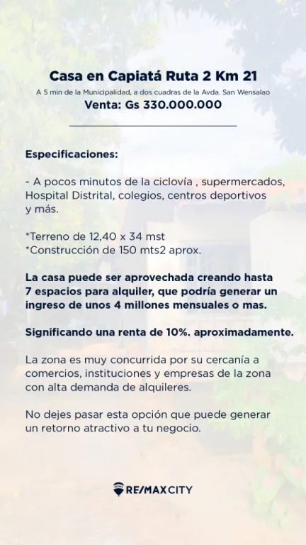 CASA EN CAPIATÁ RUTA 2 KM.21. OPORTUNIDAD DE INVERSIÓN. — фото 2