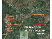 TERRENO CON ALTA VISIBILIDAD SOBRE ASFALTO ZONA PUERTO SEGURO EN VILLETA
