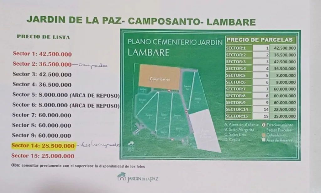 Vendo 1 Lote en cementerio - Lambaré 📍 Ubicado en Jardín de la Paz - Campo Santo — foto 3