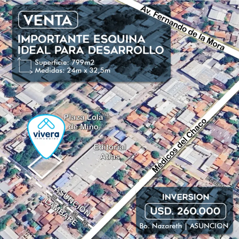 EXCELENTE OPORTUNIDAD DE INVERSION!! Terreno de Esquina con 779m2 - Bo. Nazareth, Asuncion — foto 2