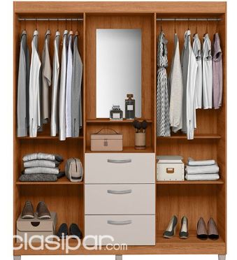 Muebles para el hogar - ROPERO ABBA 4 PUERTAS 3 CAJONES CON ESPEJO CAPELINHA CLAPTON 1.5