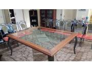 Mesa de comedor de hierro con vidrio para 10 personas