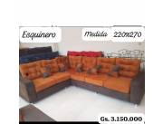 Sofa esquinero 6 asientos marron y naranja