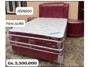 Sommier Oasis 160x200cm Reforzado con doble pillow top 140kg por lado bordo