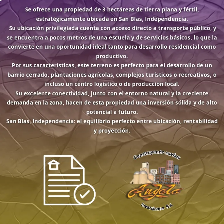 Terreno plano de 3 hectáreas San Blas Indepencia — foto 3