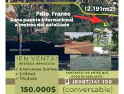 5 lotes juntosONA Presidente Franco, zona Nuevo Puente! 2.191mts2 TITULADO!!!! 140.000$